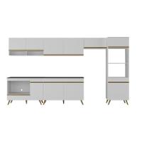 Armário De Cozinha Modulada Completa 6 Pçs Com Balcão Para Cooktop Veneza Multimóveis Mp2273 Branco/dourado - 7