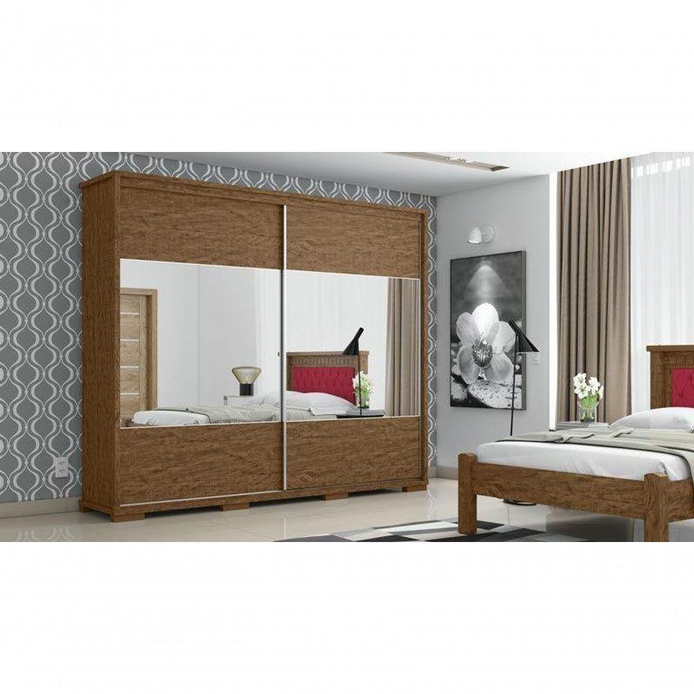Guarda Roupa Casal Cadenza 2 Porta Correr 6 Gavetas Com Espelho 100% Mdf Castanho Fenix - 1