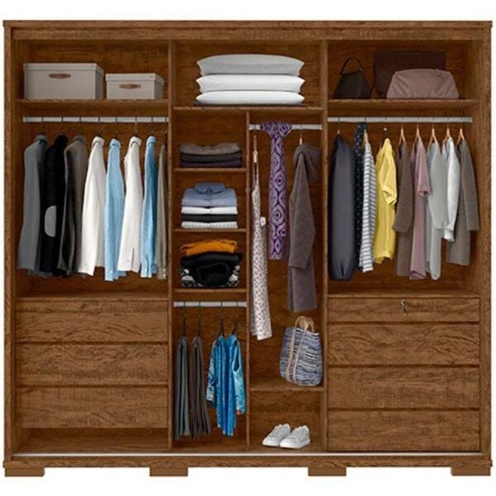 Guarda Roupa Casal Cadenza 2 Porta Correr 6 Gavetas Com Espelho 100% Mdf Castanho Fenix - 4