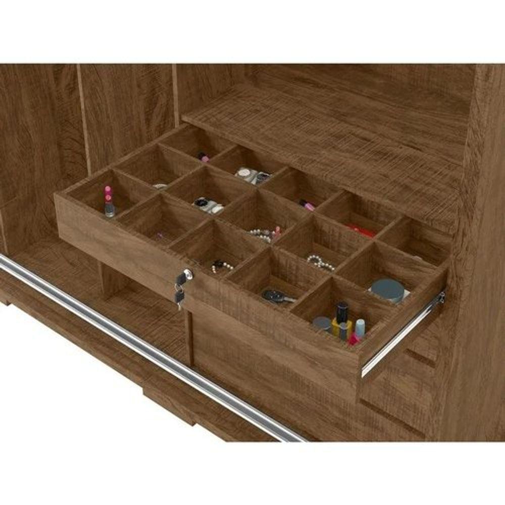 Guarda Roupa Casal Cadenza 2 Porta Correr 6 Gavetas Com Espelho 100% Mdf Castanho Fenix - 7