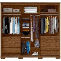 Guarda Roupa Casal Cadenza 2 Porta Correr 6 Gavetas Com Espelho 100% Mdf Castanho Fenix