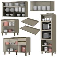 Cozinha Completa 5 Peças Connect Duna/cristal Com Torre Quente E Aéreo Vidro - Móveis Henn Duna/cristal