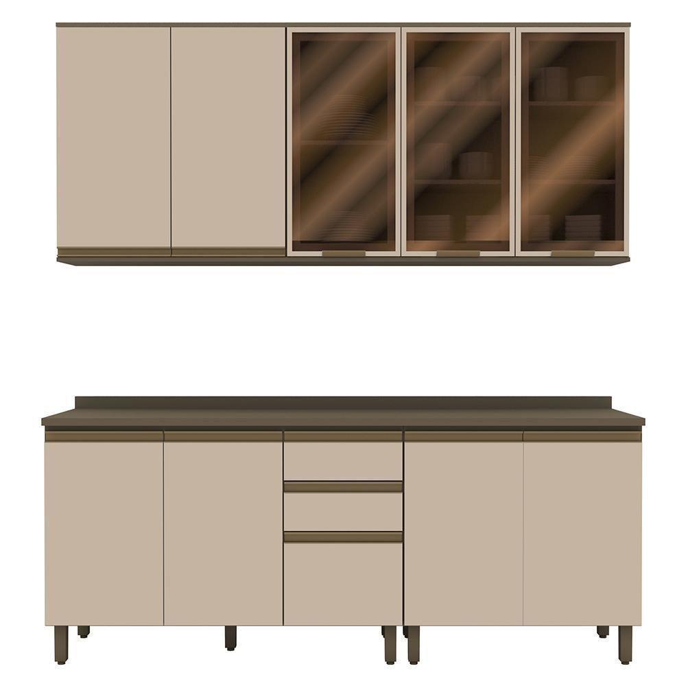 Cozinha Modulada Connect 5 Peças Aéreo 3 Portas Duna/cristal Com Vidro - Móveis Henn Duna/cristal - 1