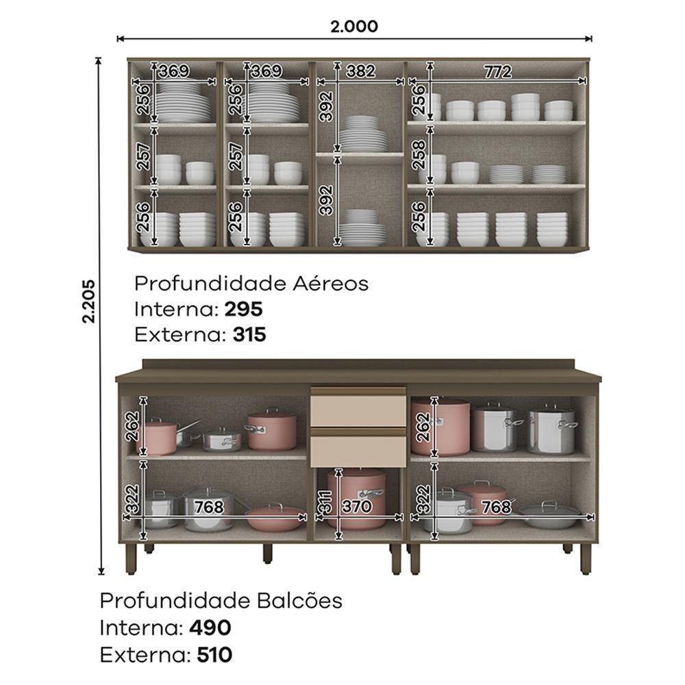 Cozinha Modulada Connect 5 Peças Aéreo 3 Portas Duna/cristal Com Vidro - Móveis Henn Duna/cristal - 6