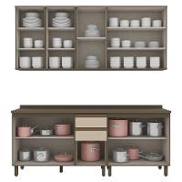 Cozinha Modulada Connect 5 Peças Aéreo 3 Portas Duna/cristal Com Vidro - Móveis Henn Duna/cristal - 5