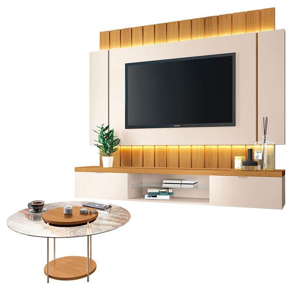 Home Suspenso Illusion 1.8 Cinamomo Off White E Mesa De Centro Sky Com Tampo De Vidro Cinamomo- Hb Móveis - 1