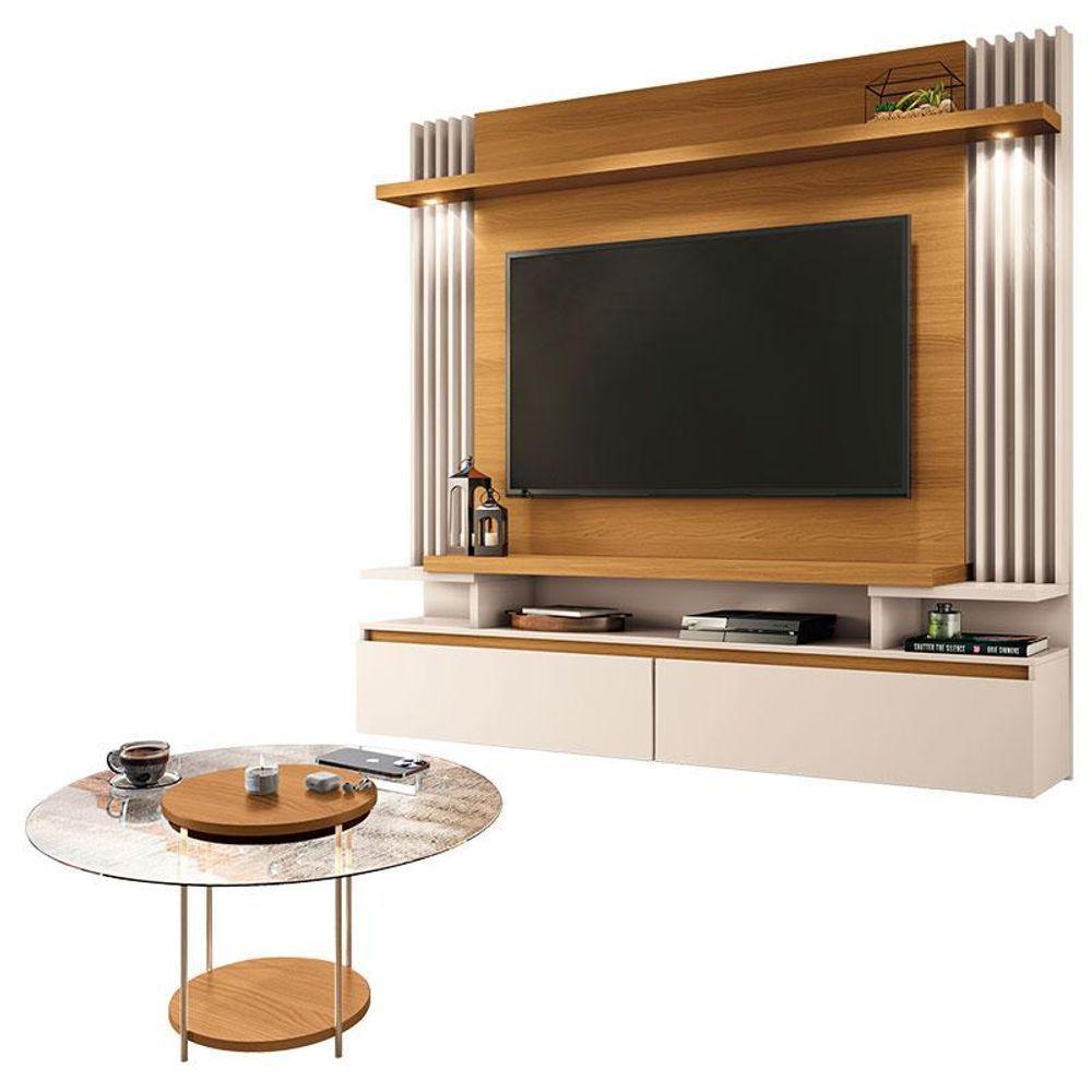 Home Suspenso Cosmo Cinamomo Off White E Mesa De Centro Sky Com Tampo De Vidro Cinamomo - Hb Móveis - 1