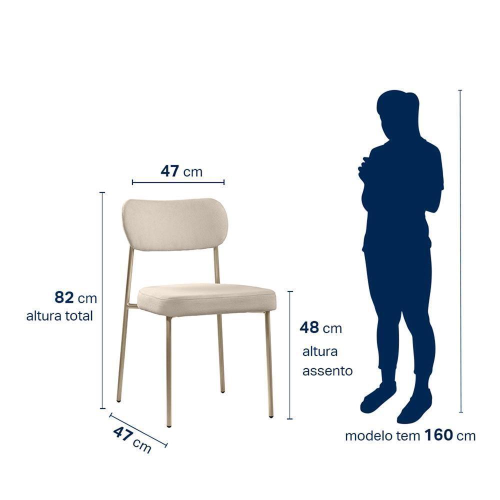 Conjunto 3 Cadeiras Lavínia Bouclê Bege/aço Champanhe - Salaone Bouclê Bege/aço Champanhe - 6