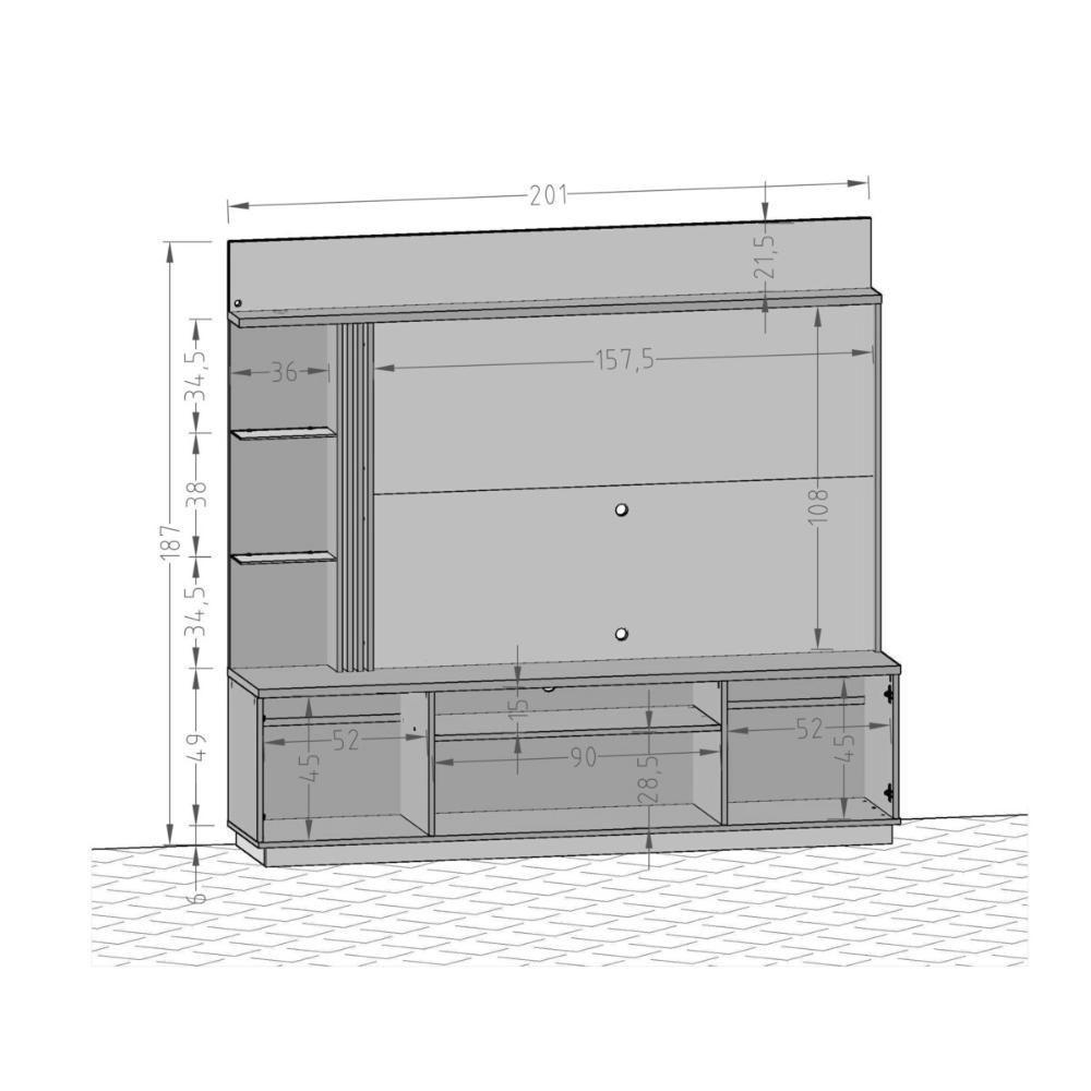 Rack Com Painel Para Tv Até 65 Polegadas Com Led Vidros E 2 Portas Multimóveis Cr45275 Naturalle/off White/ripado - 4