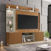 Rack Com Painel Para Tv Até 65 Polegadas Com Led Vidros E 2 Portas Multimóveis Cr45275 Naturalle/off White/ripado - 1