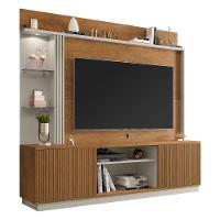 Rack Com Painel Para Tv Até 65 Polegadas Com Led Vidros E 2 Portas Multimóveis Cr45275 Naturalle/off White/ripado - 2