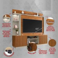 Rack Com Painel Para Tv Até 65 Polegadas Com Led Vidros E 2 Portas Multimóveis Cr45275 Naturalle/off White/ripado - 3