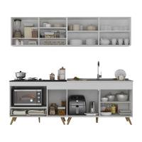 Armário De Cozinha Modulada Compacta 4 Pçs Com Balcão Para Cooktop Veneza Multimóveis Mp2264 Branco/dourado - 5