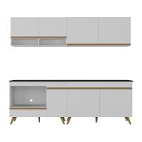 Armário De Cozinha Modulada Compacta 4 Pçs Com Balcão Para Cooktop Veneza Multimóveis Mp2264 Branco/dourado - 7