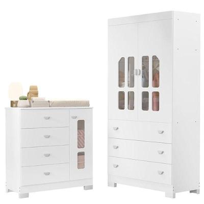 Guarda Roupa e Cômoda Infantil New Katatau 4 Gavetas em MDF com Puxadores Plástico Branco
