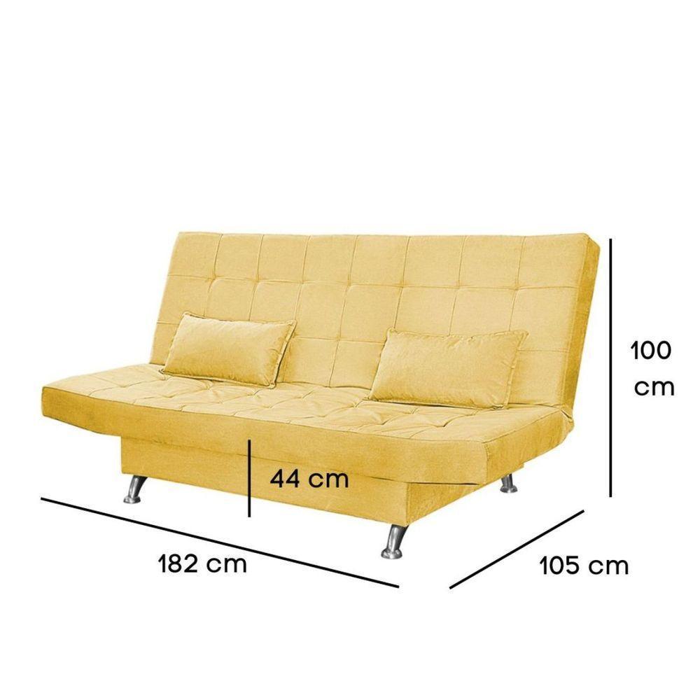 Sofá Cama Casal Com Almofadas Rivera Suede Amarelo - 3