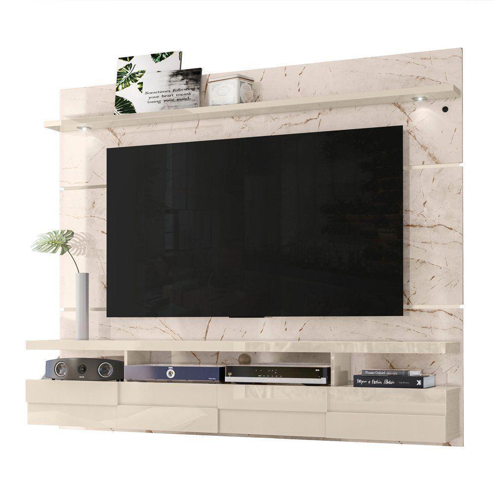 Painel Bancada Suspensa Para Tv 60 Polegadas Lana 1.8 - 7 Decor Calacata E Off White - 1