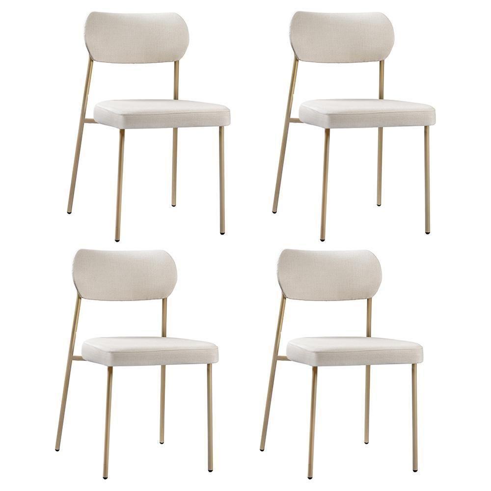 Conjunto 4 Cadeiras Lavínia Linho Bege/aço Champanhe - Salaone Linho Bege/aço Champanhe - 1