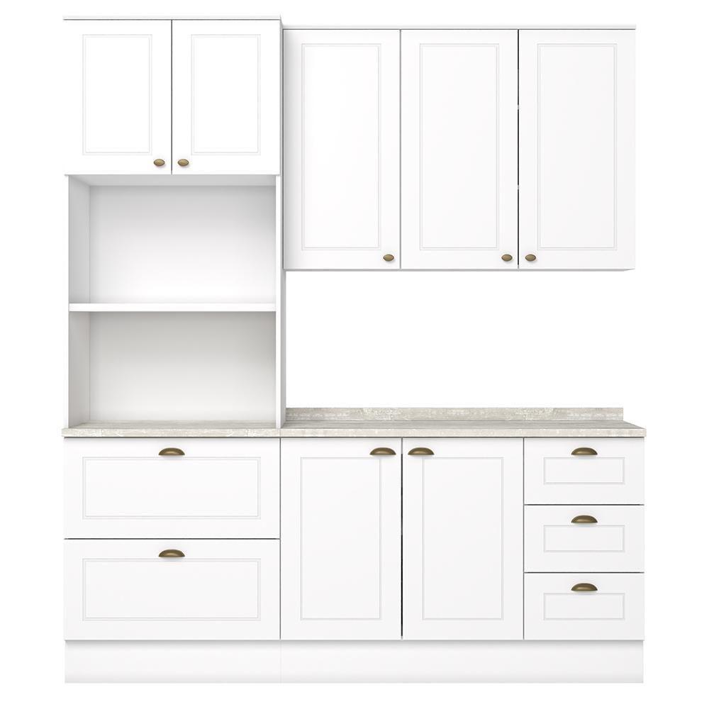 Cozinha Modulada Americana 3 Peças Com Torre Quente 2 Fornos Branco/calcare - Móveis Henn Branco/calcare - 1