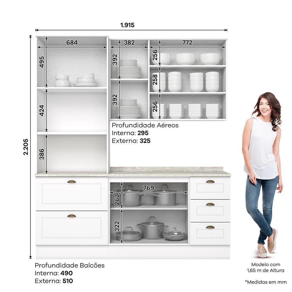 Cozinha Modulada Americana 3 Peças Com Torre Quente 2 Fornos Branco/calcare - Móveis Henn Branco/calcare - 4
