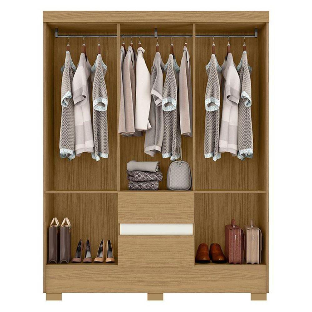 Guarda Roupa Casal Coimbra 2005138 Com Armário Multiuso New 2000192 E Cômoda 2014143 Atacama Off White - Aramóveis - 3