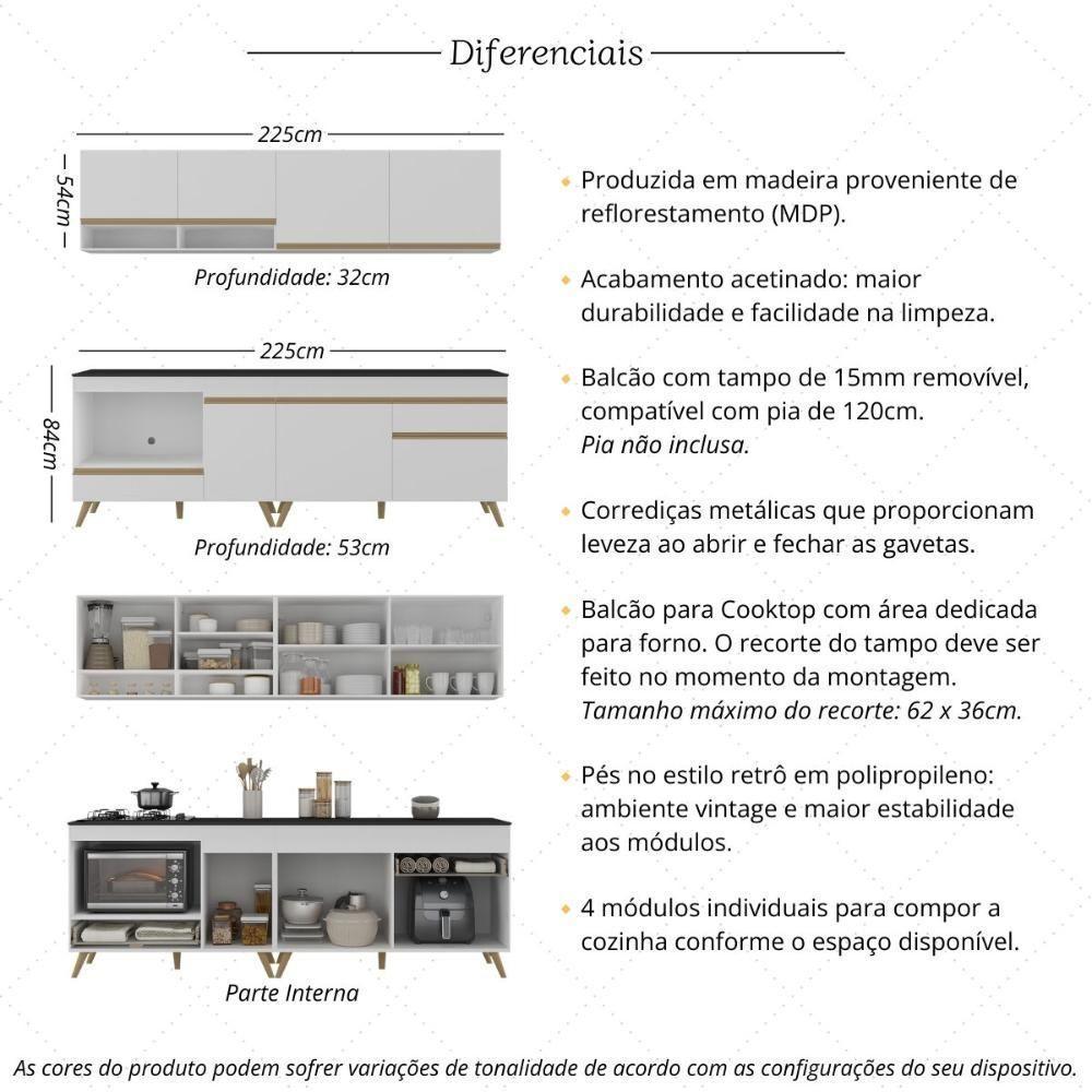 Armário De Cozinha Modulada Compacta Com Balcão Para Cooktop/forno Veneza Multimóveis Mp2262 Branco/dourado - 3