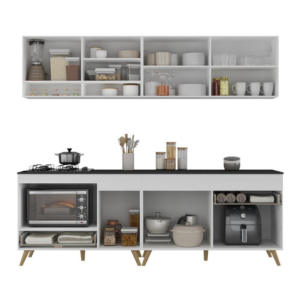 Armário De Cozinha Modulada Compacta Com Balcão Para Cooktop/forno Veneza Multimóveis Mp2262 Branco/dourado - 5