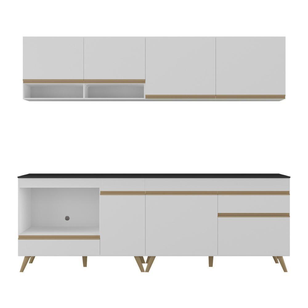 Armário De Cozinha Modulada Compacta Com Balcão Para Cooktop/forno Veneza Multimóveis Mp2262 Branco/dourado - 7
