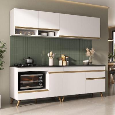 Armário De Cozinha Modulada Compacta Com Balcão Para Cooktop/forno Veneza Multimóveis Mp2262 Branco/dourado