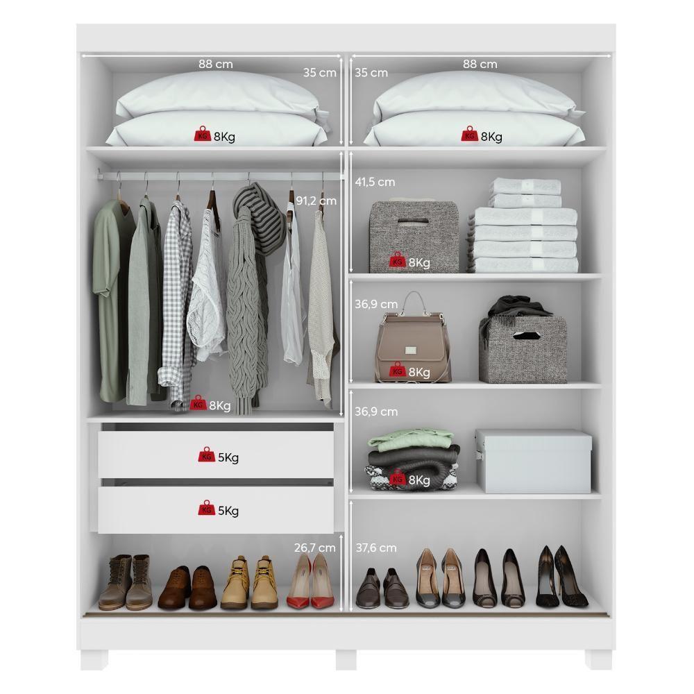 Guarda-roupa 2 Portas De Correr 2 Gavetas Easy Com Espelho E Pés Light Branco - 3