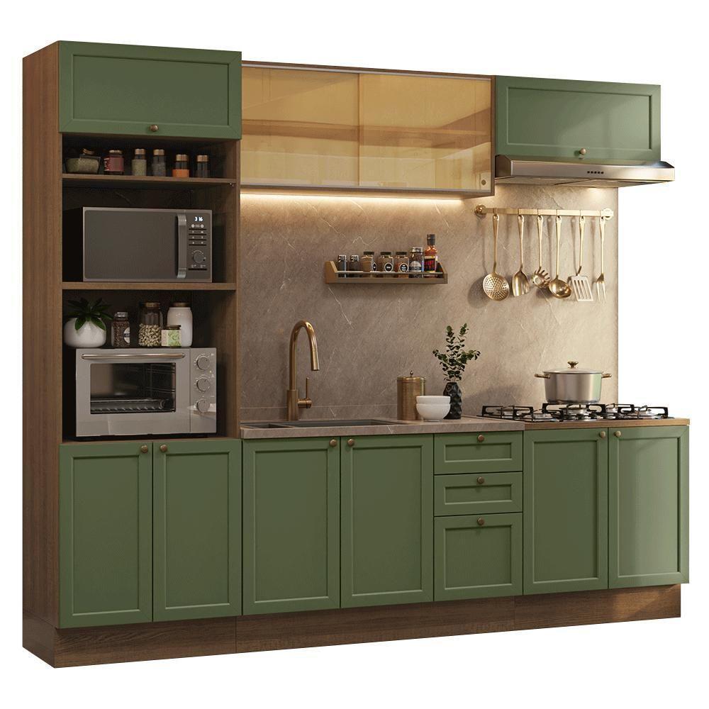 Armário De Cozinha Completa 270 Cm Rustic/verde Vik Madesa 02 Rustic/verde - 6