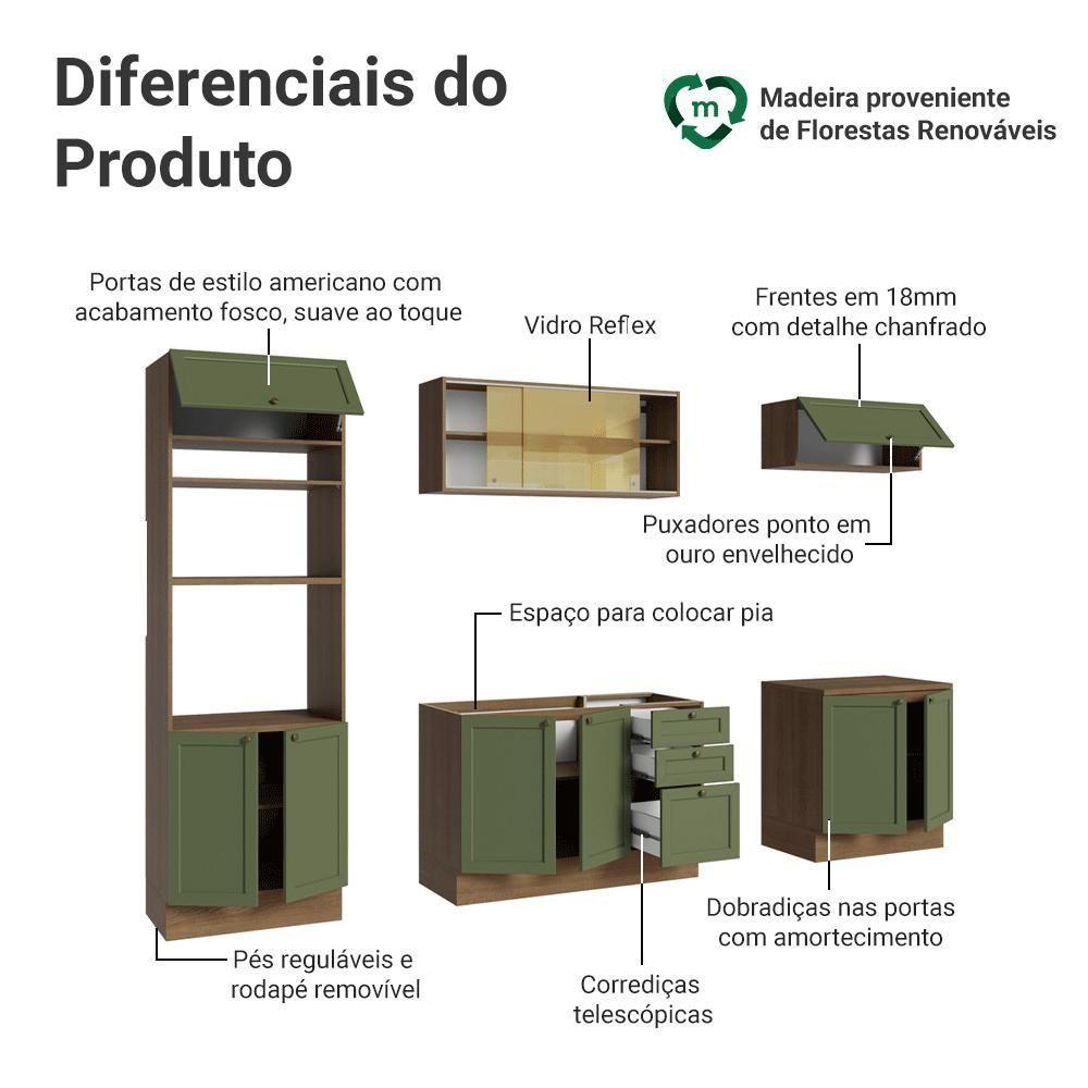 Armário De Cozinha Completa 270 Cm Rustic/verde Vik Madesa 02 Rustic/verde - 8