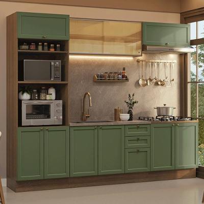 Cozinha Completa Vik 10 Portas 3 Gavetas MDF 270 cm Rustic-verde com Tampo
