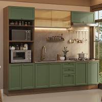 Armário De Cozinha Completa 270 Cm Rustic/verde Vik Madesa 02 Rustic/verde - 1