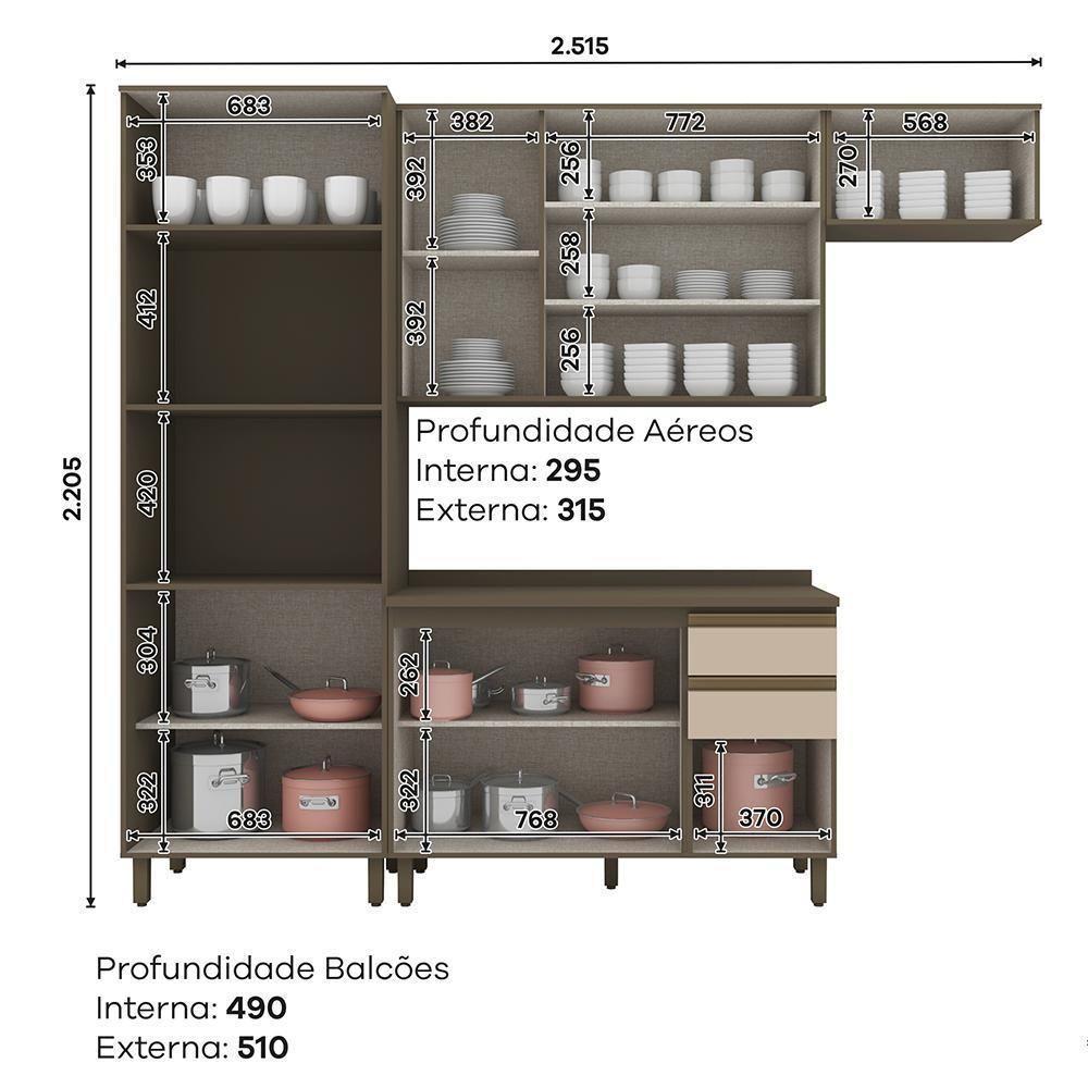 Cozinha Modulada Connect 4 Peças Com Torre Quente 2 Fornos Duna/cristal - Móveis Henn Duna/cristal - 6