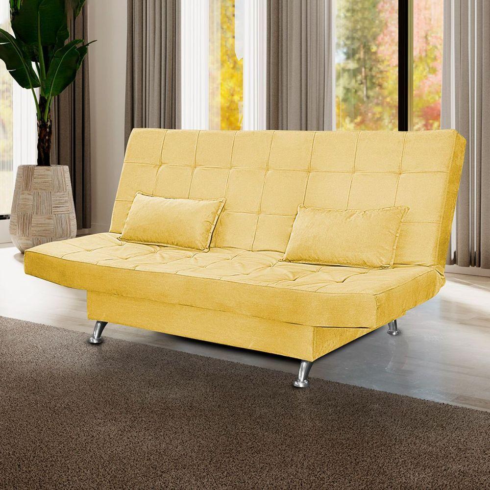Sofá Cama Casal Com Almofada Califórnia Suede Amarelo - 2