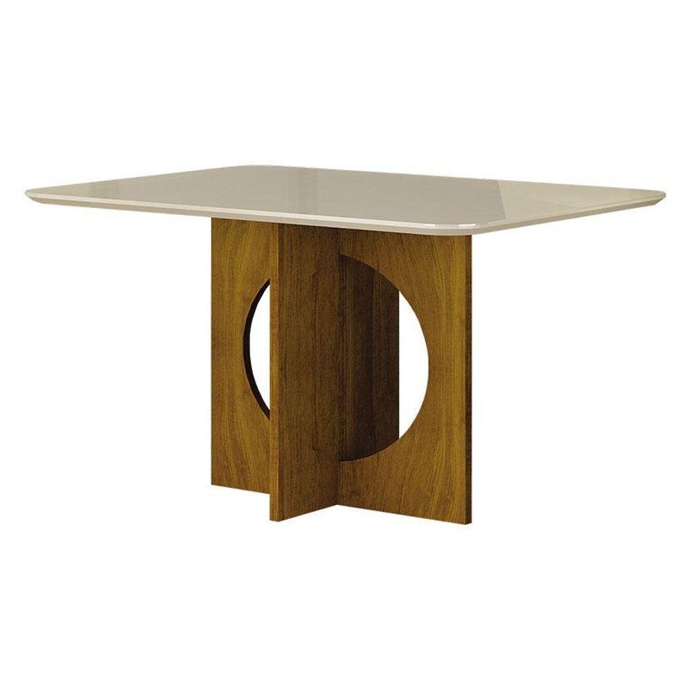 Mesa De Jantar Lorena Plus 120x80 Com Vidro Freijó Off White - Leifer Móveis - 1