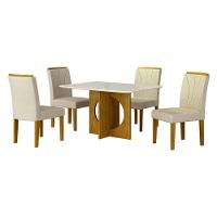 Mesa De Jantar Lorena Plus 120x80 Com Vidro Freijó Off White - Leifer Móveis - 3