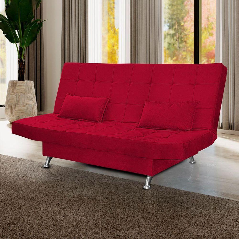 Sofá Cama Casal Com Almofadas Chicago Suede Vermelho - 2