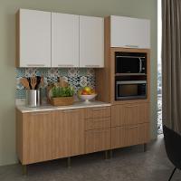 Cozinha Compacta 3 Peças Com Armário Paneleiro E Balcão Com Tampo Multimóveis Cr20450 Freijó/branco/mármore Branco - 1