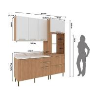 Cozinha Compacta 3 Peças Com Armário Paneleiro E Balcão Com Tampo Multimóveis Cr20450 Freijó/branco/mármore Branco - 3