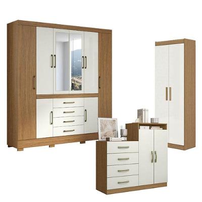 Guarda Roupa Casal Nápole com Armário Multiuso e Cômoda Londres 8 Portas 4 Gavetas MDP Off White