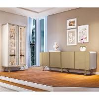 Sala De Jantar Com Cristaleira évora E Balcão Buffet Saluti Off White-champanhe Hb Móveis Off White-champanhe - 2