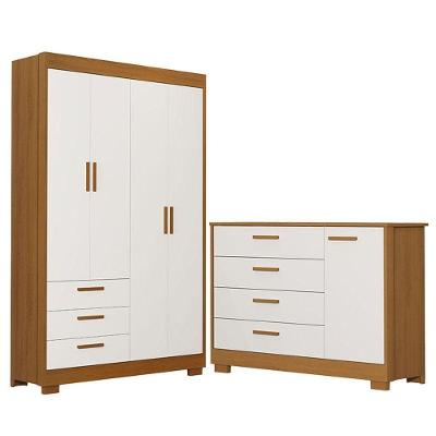 Cômoda com Porta e Guarda Roupa Infantil Zaki 4 Gavetas MDF Branco Acetinado Savana