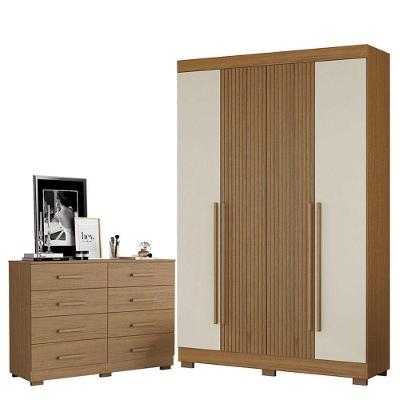 Conjunto Cômoda e Guarda Roupa Solteiro 2014148 2030240 Atacama Areia 8 Gavetas MDF Bege