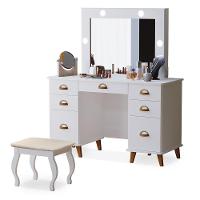 Penteadeira Camarim New Seul Branco Com Banqueta Almofadada - Móveis Luapa Branco - 1