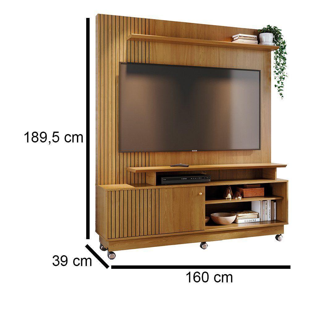 Combo Home Com Rodinhas + Painel Para Tv 60 Polegadas Ares - 7 Decor Cumaru - 3