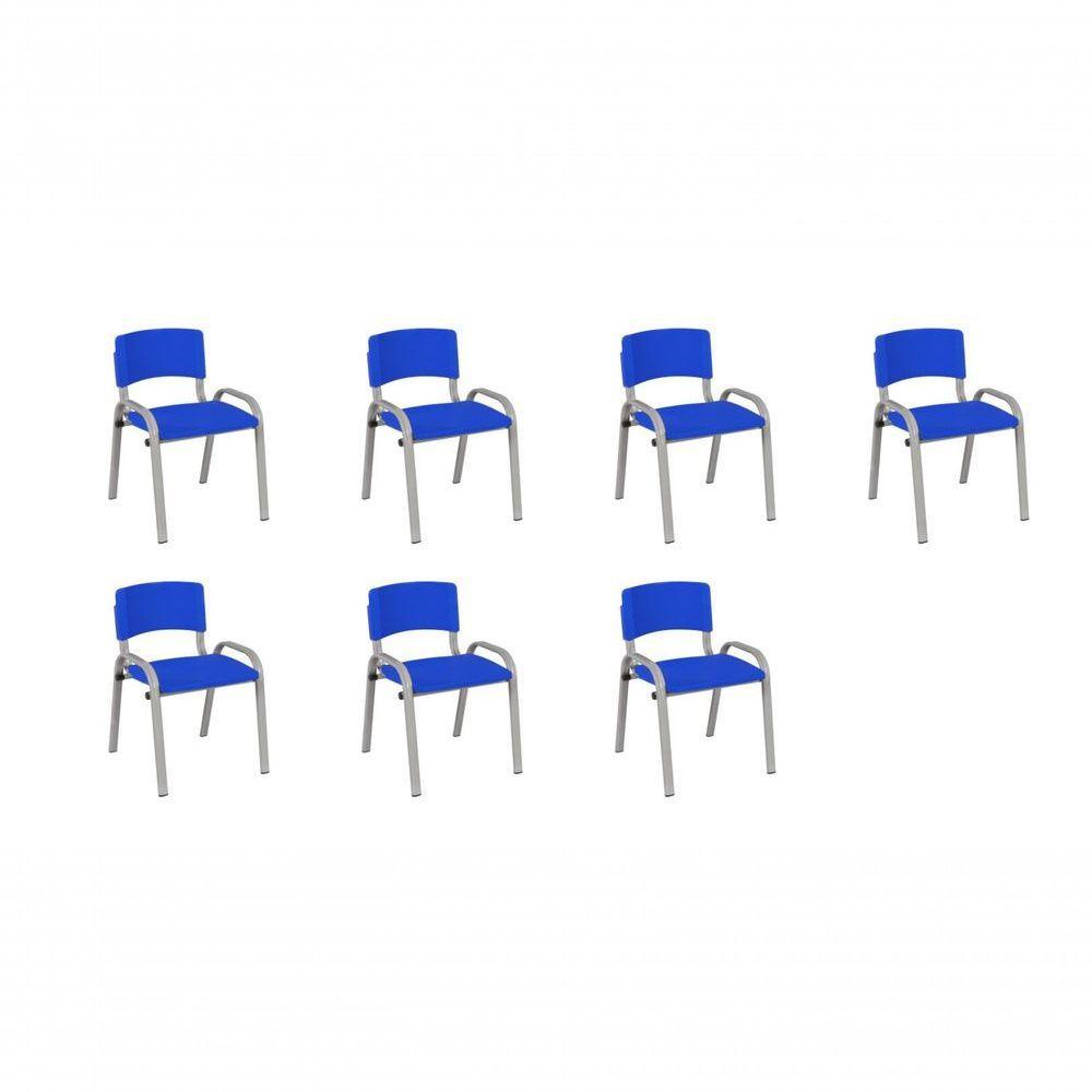 Kit 7 Cadeiras Infantil Iso, Escola, Base Cinza- Azul - 1