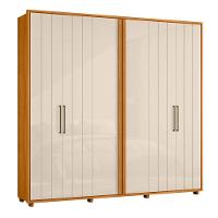 Guarda-roupa Casal Miró Ripado Com Escada 6 Portas 4 Gavetas - 7 Decor Cinamomo E Off White - 1