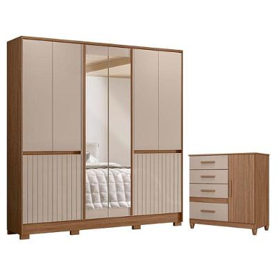 Guarda Roupa Casal Alasca 10 Portas 4 Gavetas Carvalho Fendi com Cômoda Vênus